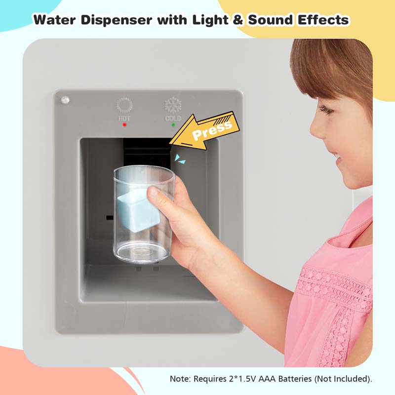 Wooden Kids Kitchen Playset w/Cookware Utensil, Phone, Clock, Water Dispenser, Pretend Cooking Toy Gift Toddlers Play Kitchen Set