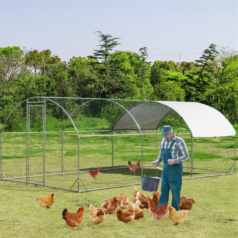 19 FT Large Metal Chicken Coop Walk-in Dome Poultry Cage Hen Run House Rabbits Habitat Cage with Cover