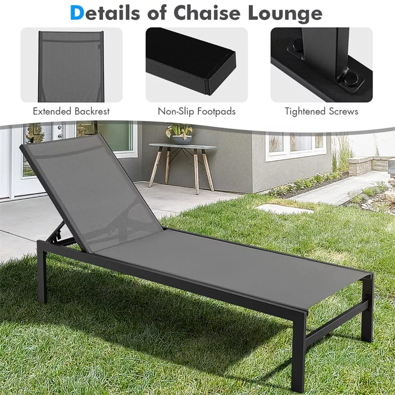 Quick-drying Fabric Sun Lounger for Pool Deck Patio Beach Lawn, 6-Position Aluminium Outdoor Chaise Lounge Chair
