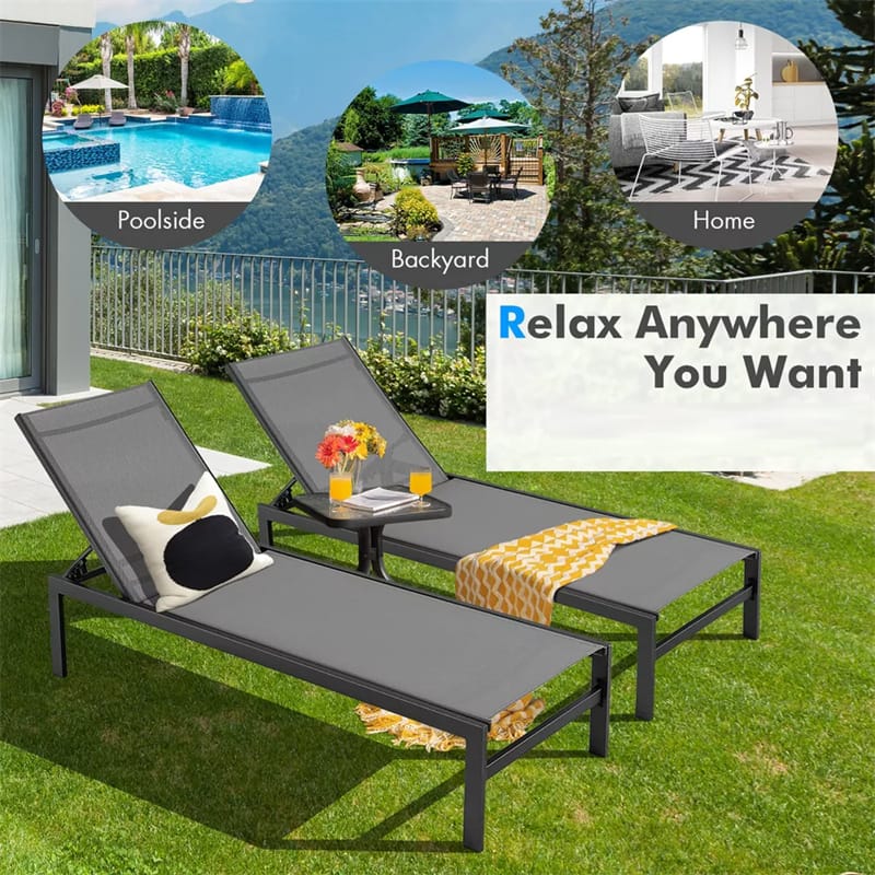 Quick-drying Fabric Sun Lounger for Pool Deck Patio Beach Lawn, 6-Position Aluminium Outdoor Chaise Lounge Chair