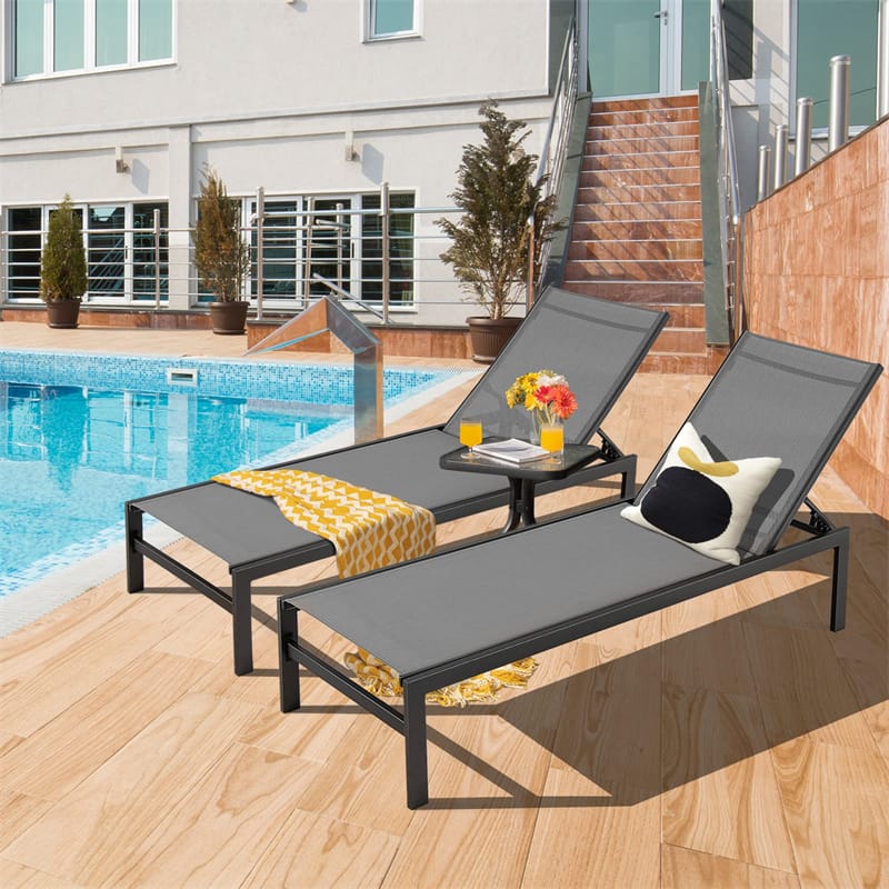 Quick-drying Fabric Sun Lounger for Pool Deck Patio Beach Lawn, 6-Position Aluminium Outdoor Chaise Lounge Chair