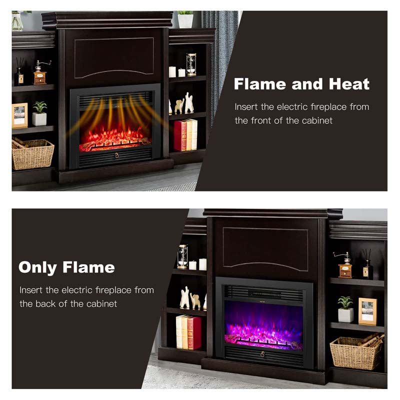 70" Mantel Fireplace TV Stand with 28.5" 750W/1500W Electric Fireplace Insert, Modern Media Fireplace Cabinet Built-in 6 Storage Shelves