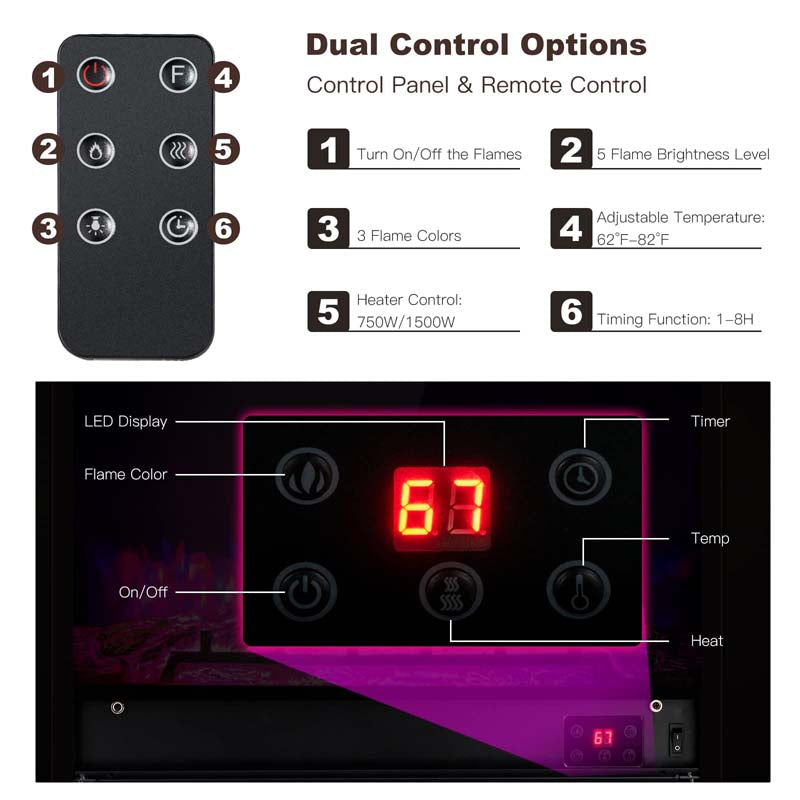 70" Mantel Fireplace TV Stand with 28.5" 750W/1500W Electric Fireplace Insert, Modern Media Fireplace Cabinet Built-in 6 Storage Shelves