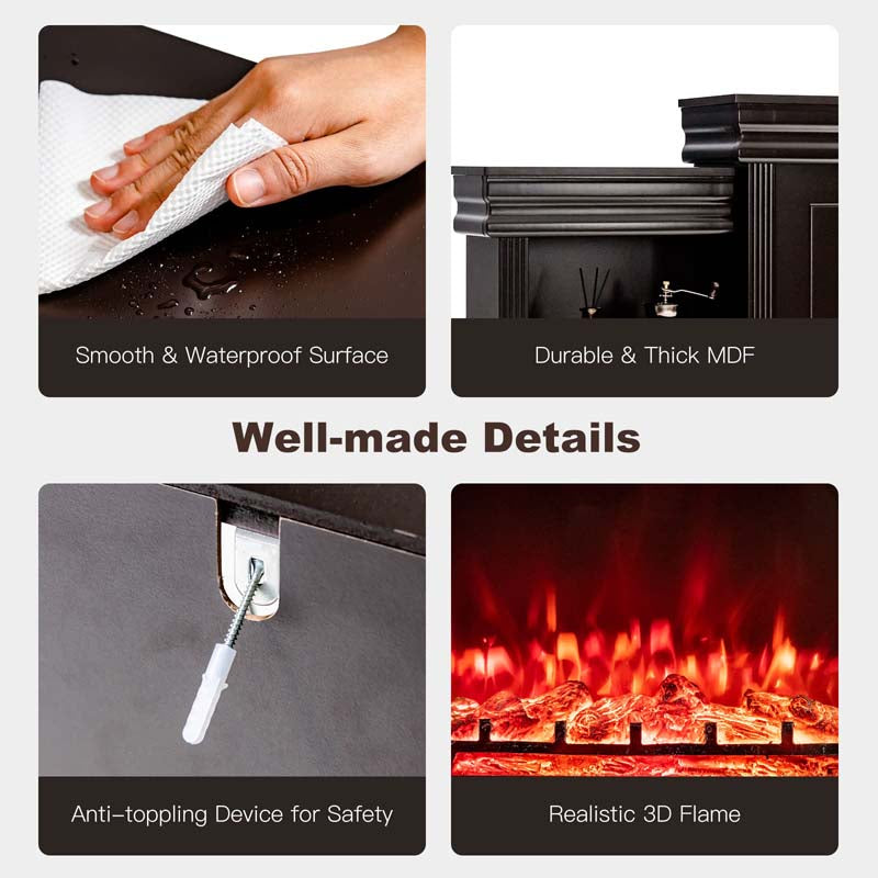 70" Mantel Fireplace TV Stand with 28.5" 750W/1500W Electric Fireplace Insert, Modern Media Fireplace Cabinet Built-in 6 Storage Shelves