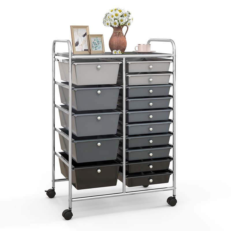 15-Drawer Storage Drawer Cart Tools Scrapbook Paper Organizer Cart Office School Utility Cart Rolling Storage Cart with Wheels