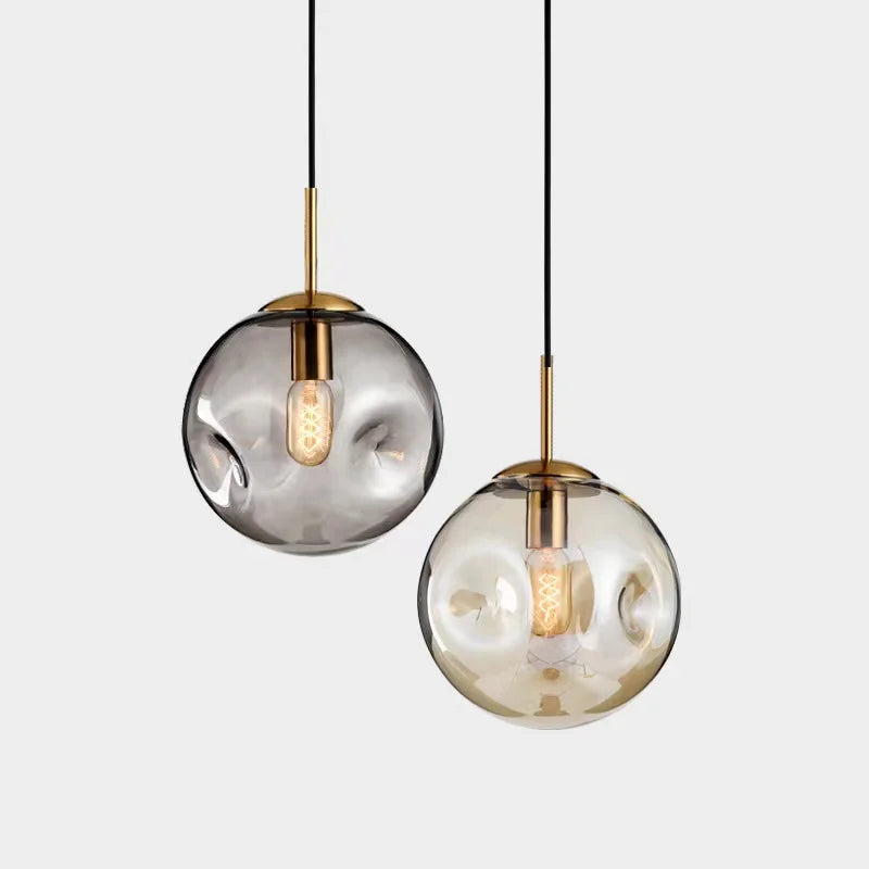 Glass Spherical Pendant Light Fixture - Modern Hanging Lamp for Kitchen, Dining Room & Living Spaces