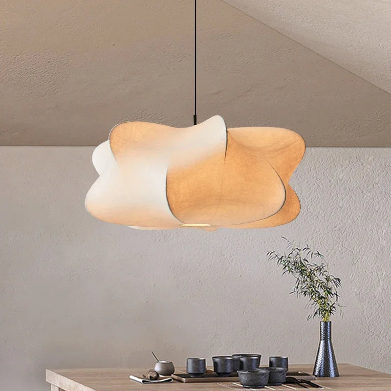 Japanese Silk Pendant Light in Wabi Sabi Style for Home Decor & Ambient Lighting