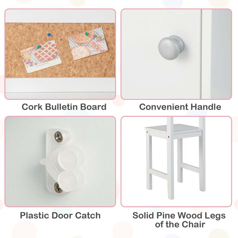 Wooden Kids Study Table and Chair Set with Cork Bulletin Board, Student Computer Workstation Writing Table for Bedroom