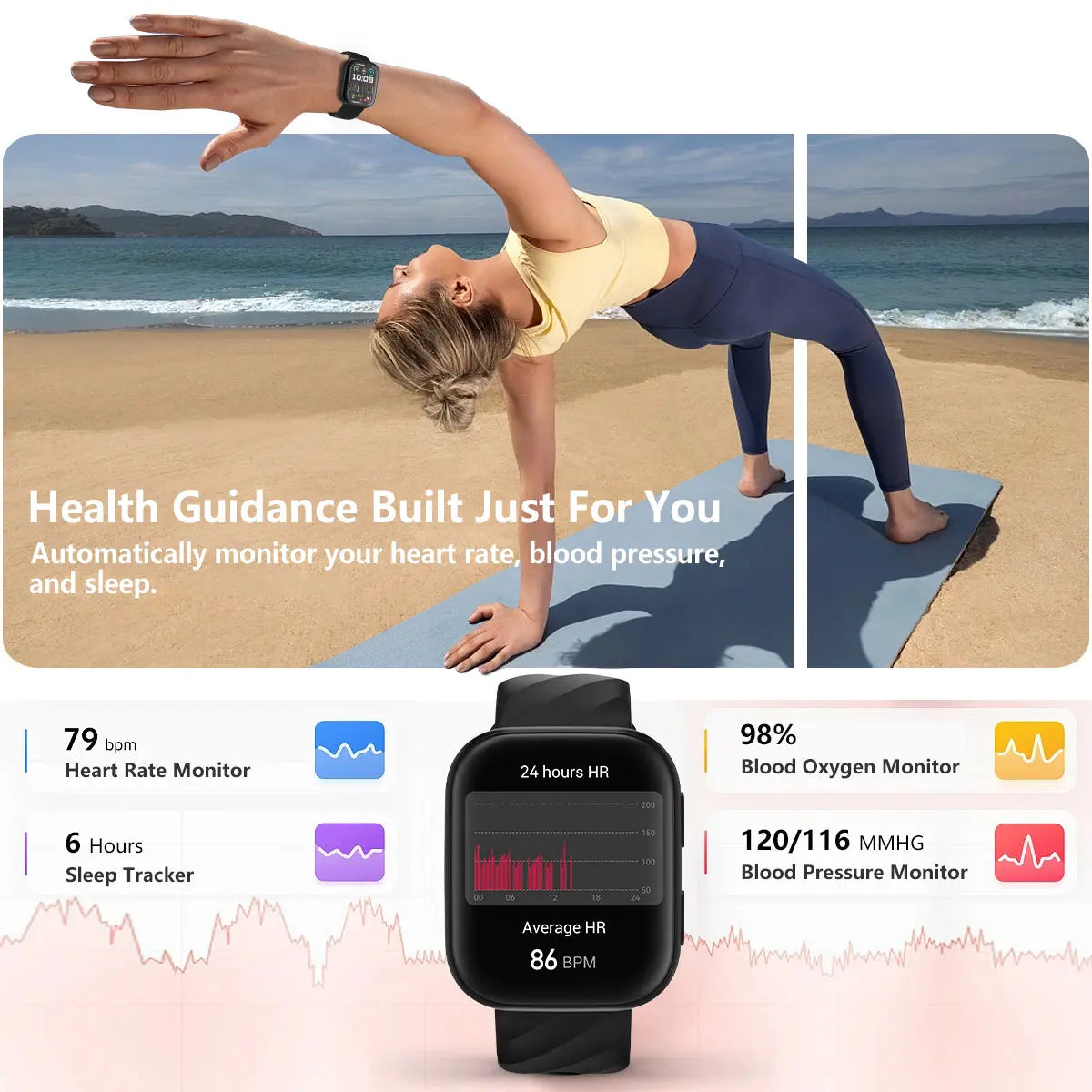 FITVII HM57 Health & Fitness Tracker (Answer/Make Calls), Smart Watch with HR+BP+SPO2 Monitor