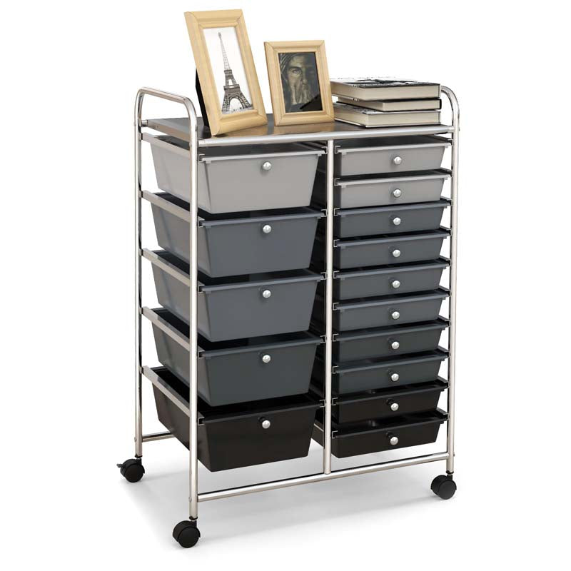 15-Drawer Storage Drawer Cart Tools Scrapbook Paper Organizer Cart Office School Utility Cart Rolling Storage Cart with Wheels