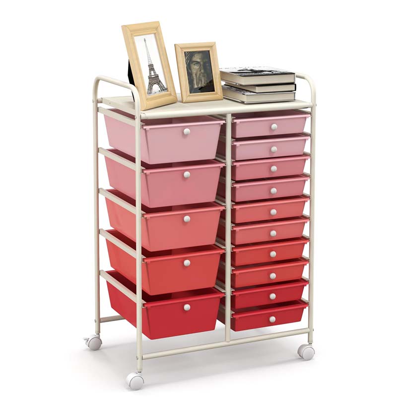 15-Drawer Storage Drawer Cart Tools Scrapbook Paper Organizer Cart Office School Utility Cart Rolling Storage Cart with Wheels