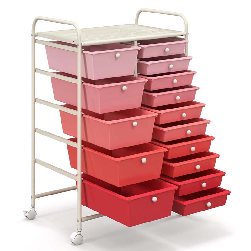 15-Drawer Storage Drawer Cart Tools Scrapbook Paper Organizer Cart Office School Utility Cart Rolling Storage Cart with Wheels