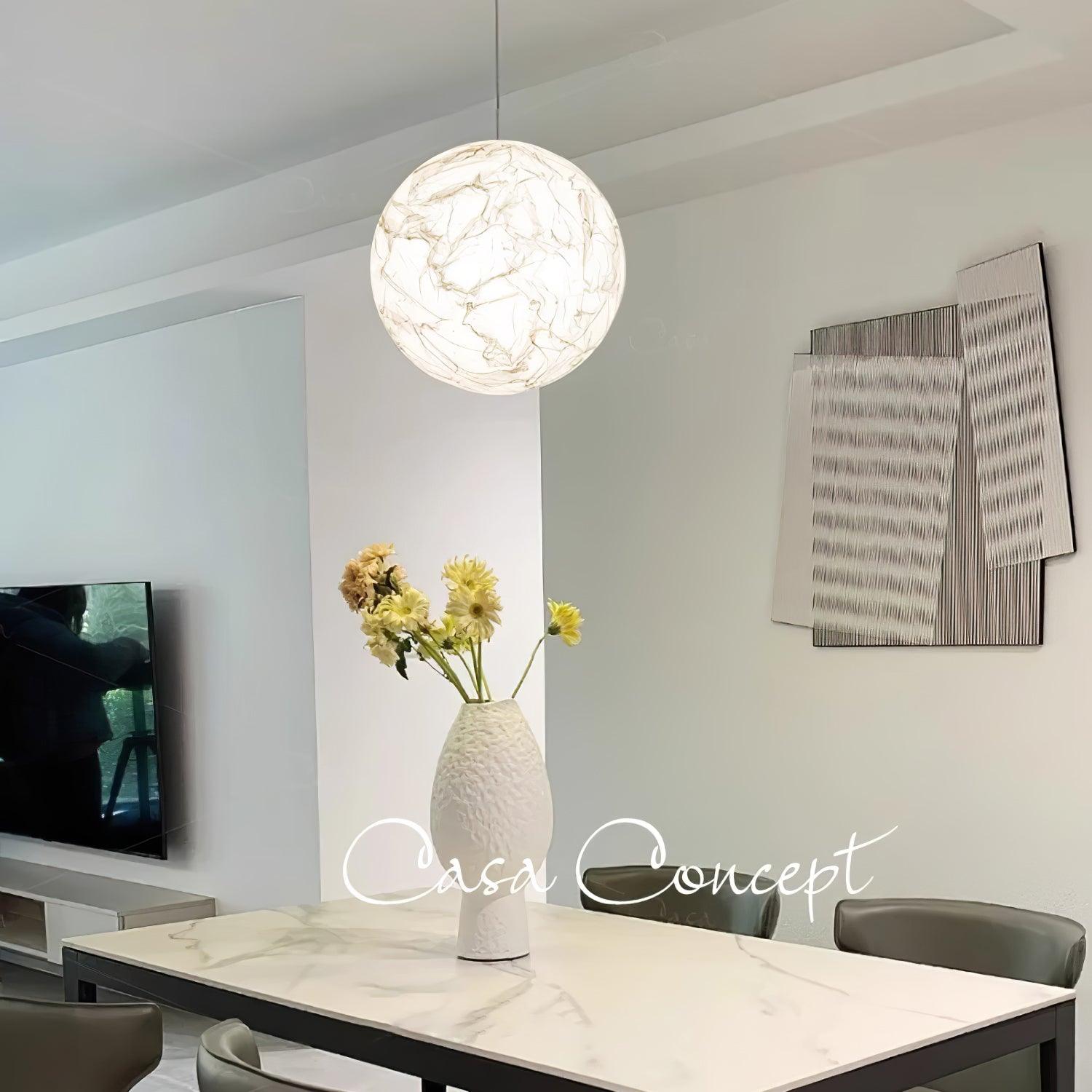 Moon Silk Pendant Lamp - Modern Hanging Light Fixture for Living Room & Dining Room Decor