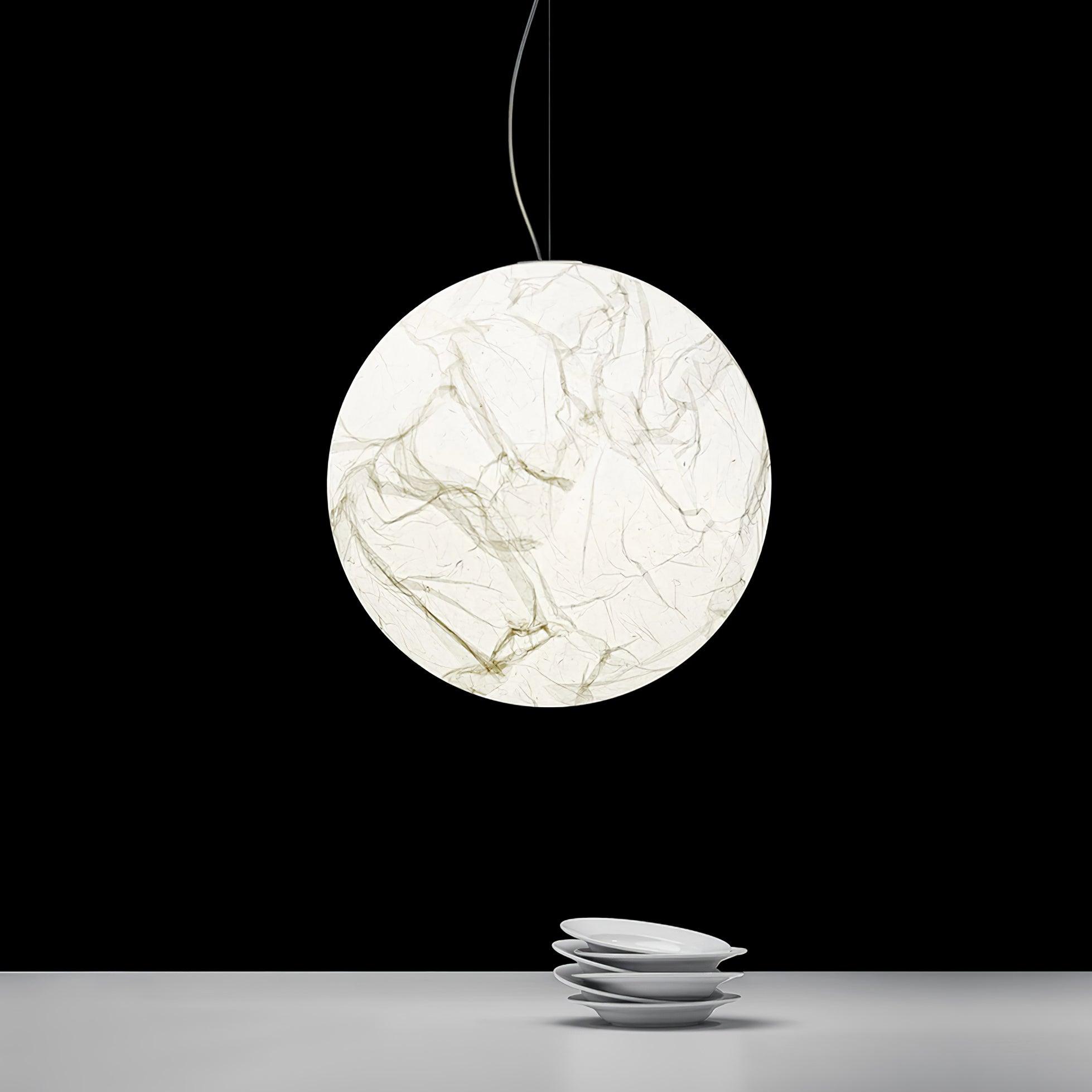 Moon Silk Pendant Lamp - Modern Hanging Light Fixture for Living Room & Dining Room Decor