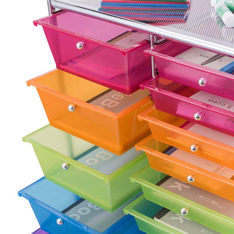15-Drawer Storage Drawer Cart Tools Scrapbook Paper Organizer Cart Office School Utility Cart Rolling Storage Cart with Wheels