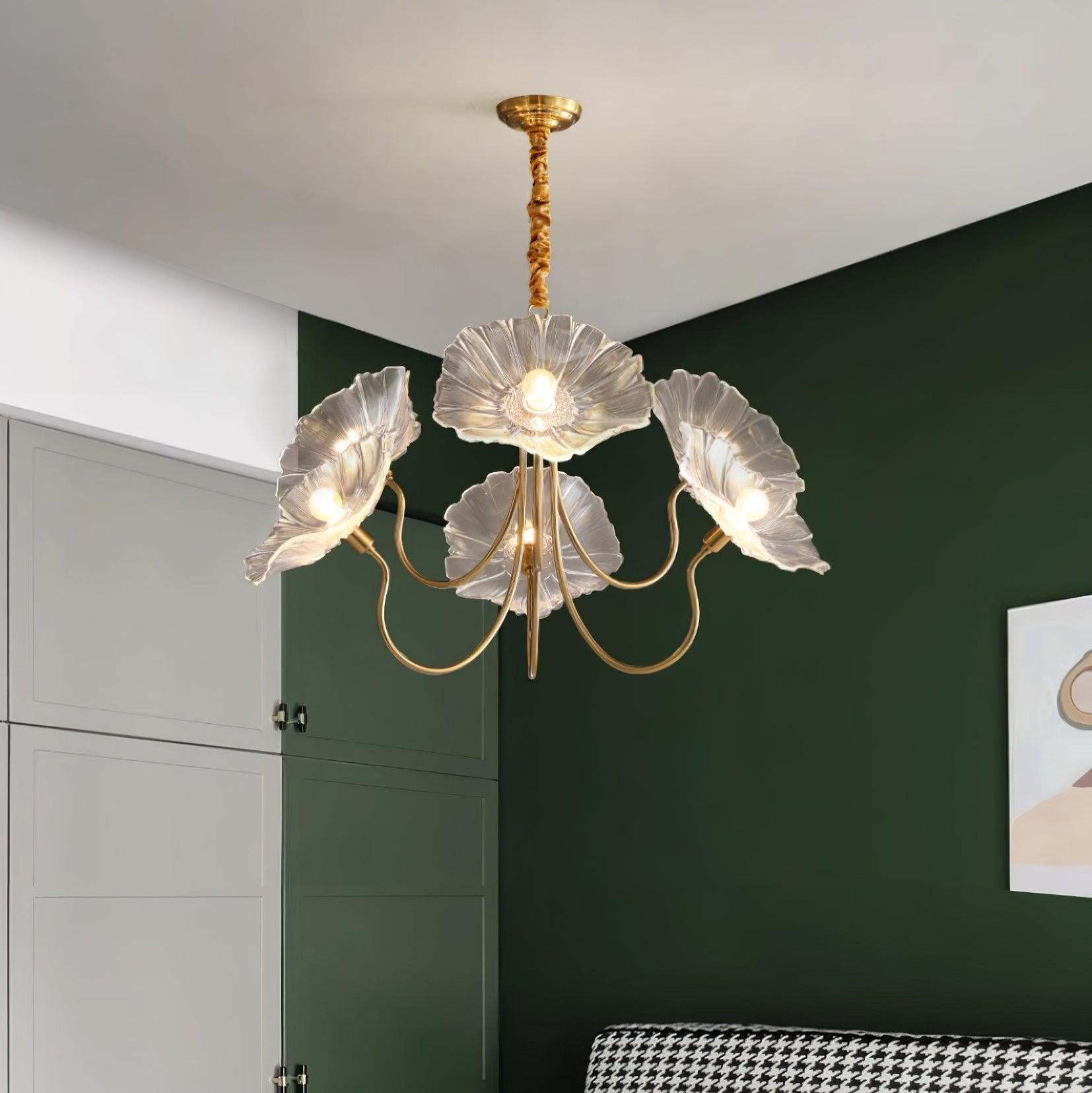 Murano Glass Flower Chandelier with Colorful Petals for Living Room, Dining Room & Entryway Lighting