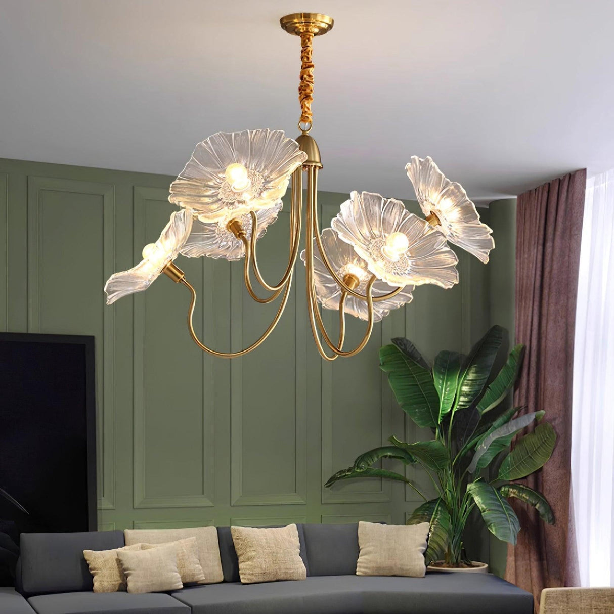 Murano Glass Flower Chandelier with Colorful Petals for Living Room, Dining Room & Entryway Lighting