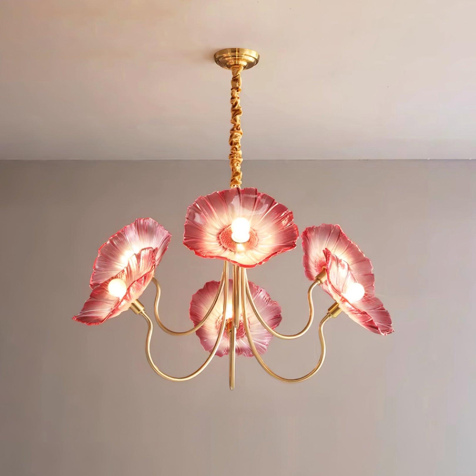 Murano Glass Flower Chandelier with Colorful Petals for Living Room, Dining Room & Entryway Lighting