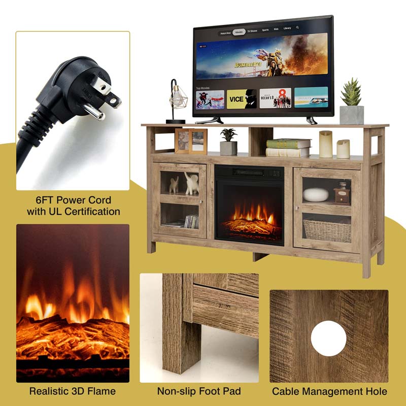 58" Fireplace TV Stand for TVs up to 65" with 18" 1400W 5000 BTU Electric Fireplace Heater Insert Built-in Thermostat, 6H Timer