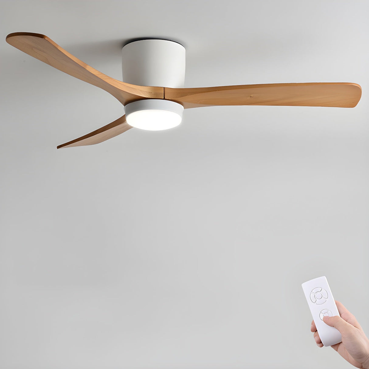 Nordic Wooden Ceiling Fan Light 42/48 Inch with LED for Living Room & Bedroom Lighting