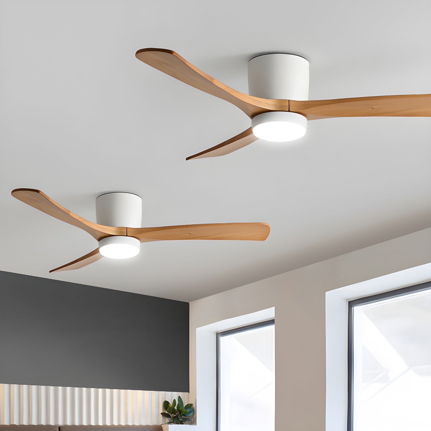 Nordic Wooden Ceiling Fan Light 42/48 Inch with LED for Living Room & Bedroom Lighting