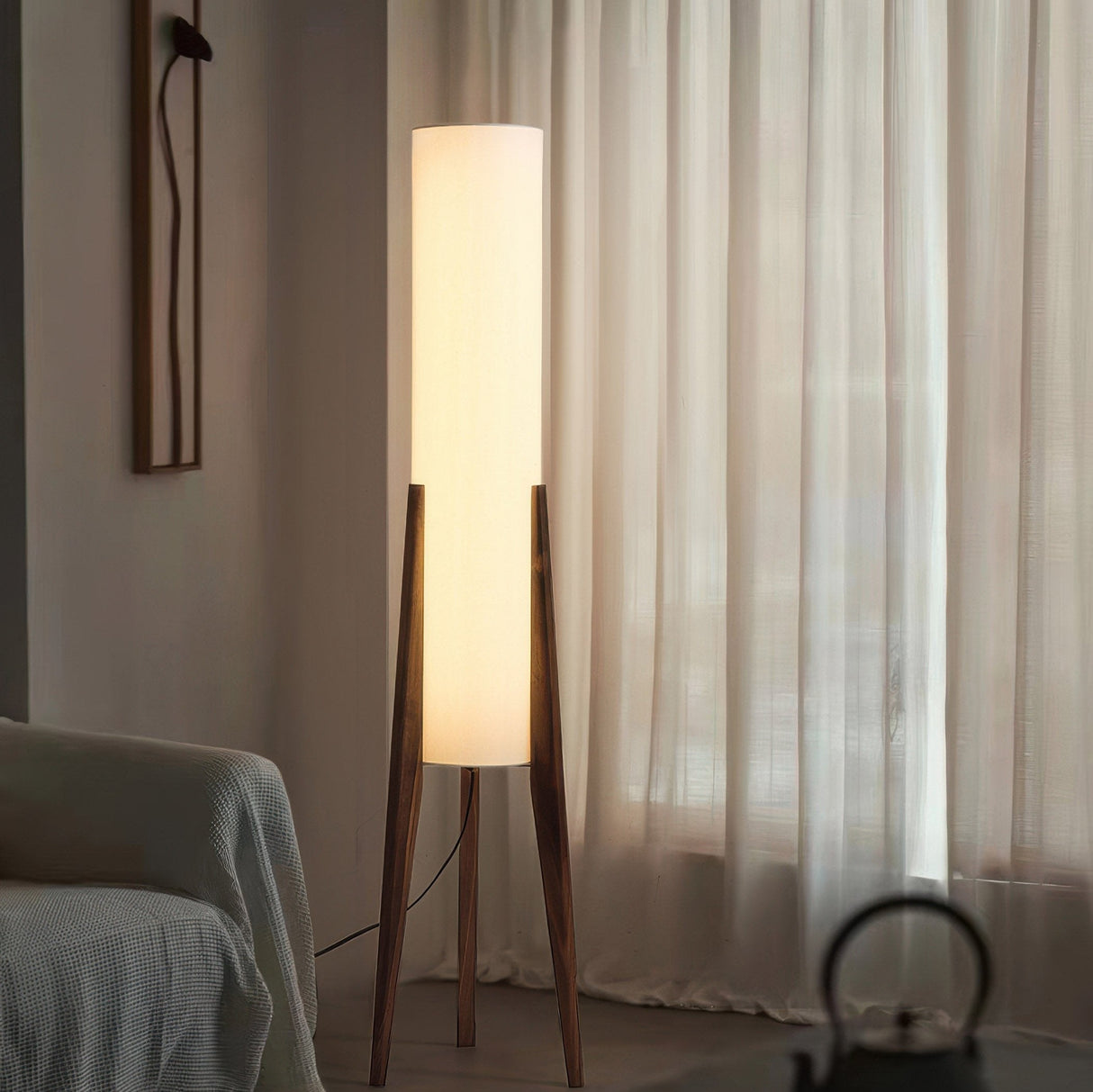 Solid Wood Walnut Floor Lamp - Modern Art Design for Living Room & Bedroom Lighting