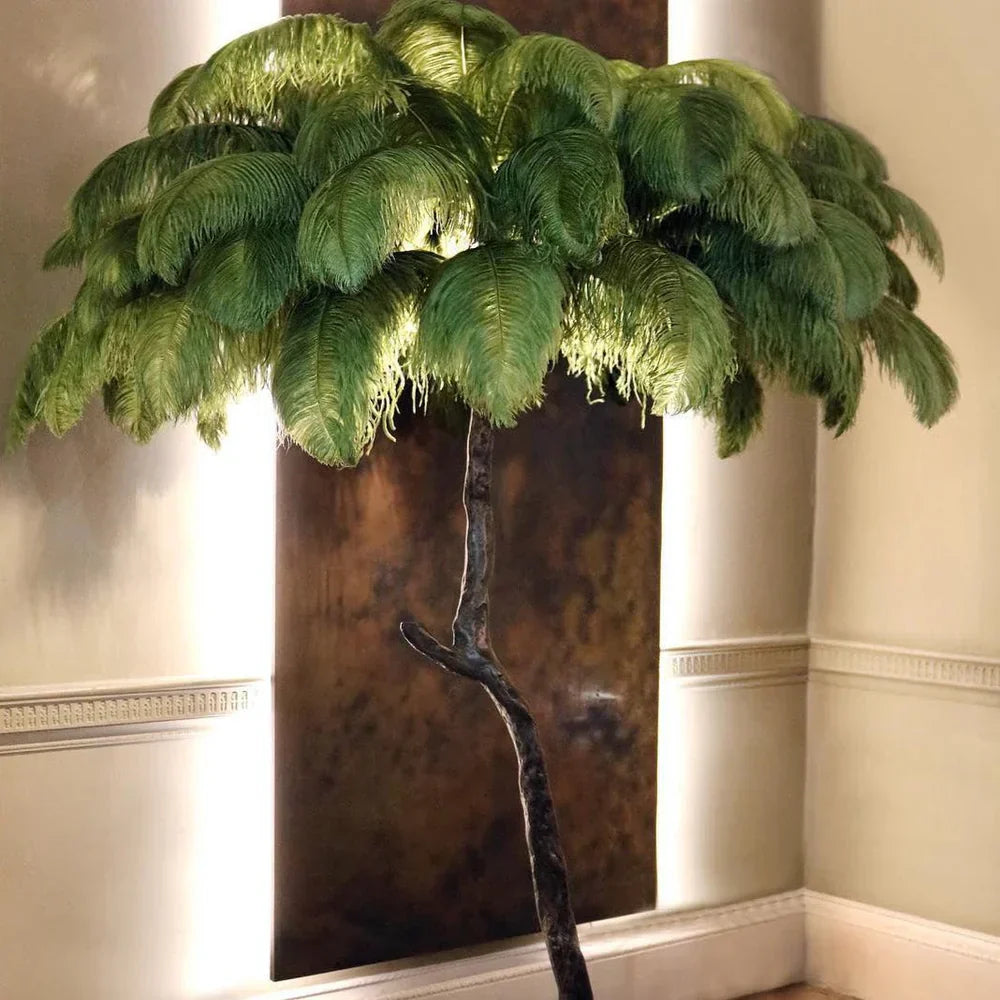 LED Ostrich Feather Floor Lamp - Adjustable Height with Soft Lighting for Living Room & Bedroom Decor