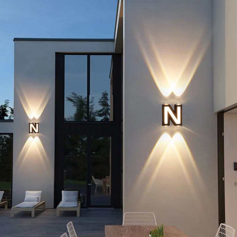 LED Outdoor Wall Lamp with Customizable Letter Sign and Energy-Efficient Lighting for Home Entryways and Patios