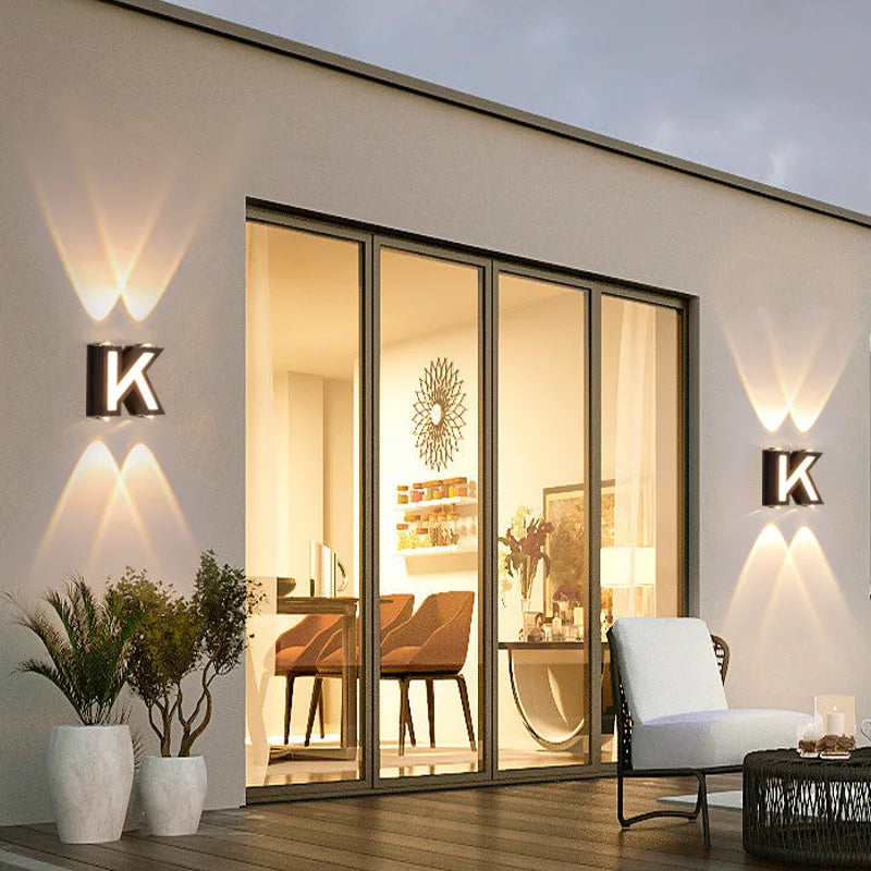 LED Outdoor Wall Lamp with Customizable Letter Sign and Energy-Efficient Lighting for Home Entryways and Patios