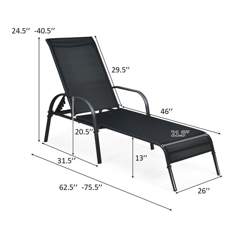 5-Position Fabric Folding Outdoor Chaise Lounge Chair, Lightweight Pool Chair Patio Lawn Recliner Sun Lounger