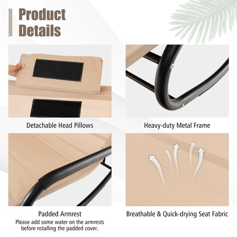 2-Person Patio Hammock Bed Swing Chair Extra Large Outdoor Rocking Chaise Lounge with Adjustable Canopy and Wheels