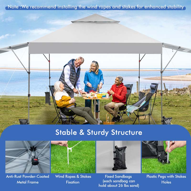 10 x 17.6 FT Outdoor Instant Pop-up Canopy Tent for Market Picnic with Dual Half Awnings & Wheeled Bag