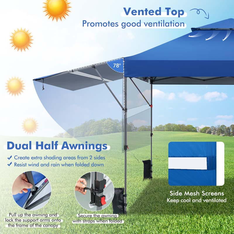 10 x 17.6 FT Outdoor Instant Pop-up Canopy Tent for Market Picnic with Dual Half Awnings & Wheeled Bag