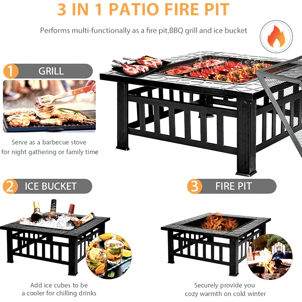 3 in 1 Wood Burning Outdoor Fire Pit - Patio Wood Fireplace