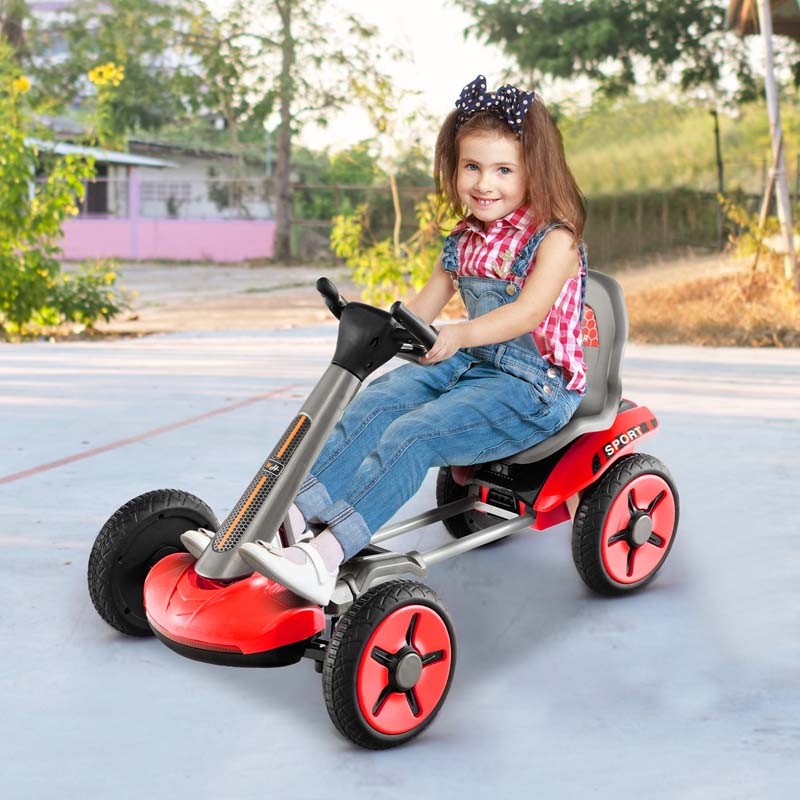 4-Wheel Folding Pedal Go Kart for Kids with 2-Position Adjustable Steering Wheel & Seat, 12V Battery Powered Ride On Pedal Car Toy
