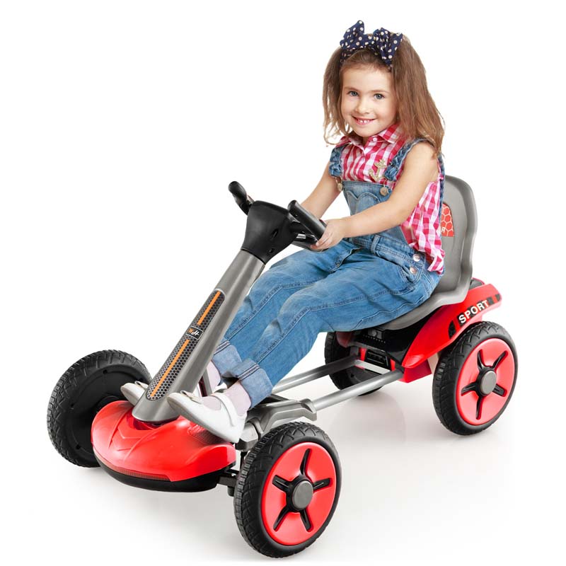 4-Wheel Folding Pedal Go Kart for Kids with 2-Position Adjustable Steering Wheel & Seat, 12V Battery Powered Ride On Pedal Car Toy