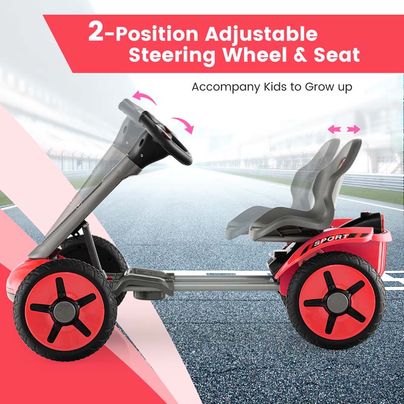4-Wheel Folding Pedal Go Kart for Kids with 2-Position Adjustable Steering Wheel & Seat, 12V Battery Powered Ride On Pedal Car Toy