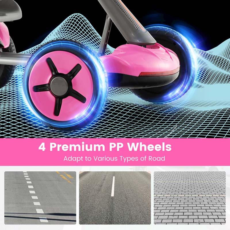 4-Wheel Folding Pedal Go Kart for Kids with 2-Position Adjustable Steering Wheel & Seat, 12V Battery Powered Ride On Pedal Car Toy