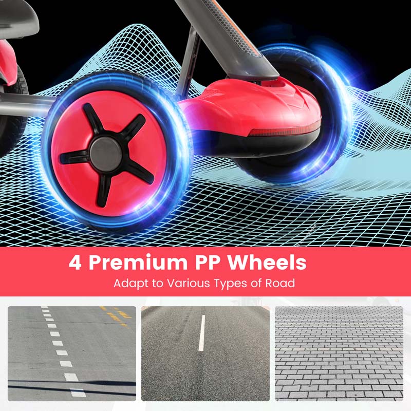 4-Wheel Folding Pedal Go Kart for Kids with 2-Position Adjustable Steering Wheel & Seat, 12V Battery Powered Ride On Pedal Car Toy