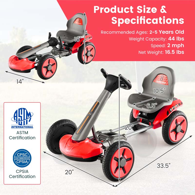 4-Wheel Folding Pedal Go Kart for Kids with 2-Position Adjustable Steering Wheel & Seat, 12V Battery Powered Ride On Pedal Car Toy