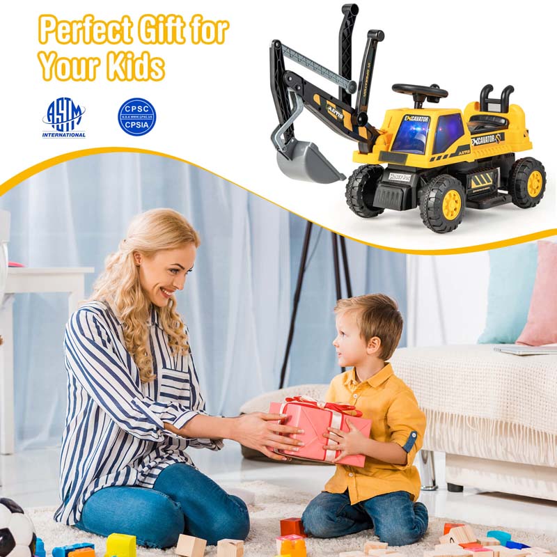 6V Battery Powered Kids Ride On Excavator Bulldozer Loader Toy Car with Front Digger Shovel, Electric Construction Vehicle for Kids