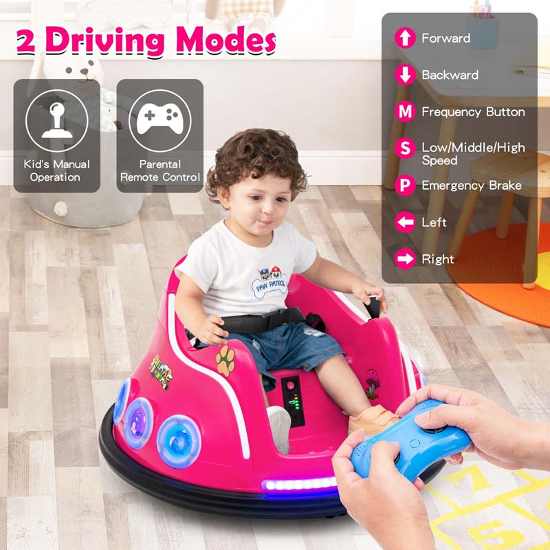 Electric Toddler Bumper Car with Remote Control, Flashing LED Light & Music, 12V Battery Powered Baby Ride on Bumper Toy Car