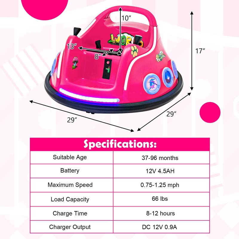 Electric Toddler Bumper Car with Remote Control, Flashing LED Light & Music, 12V Battery Powered Baby Ride on Bumper Toy Car