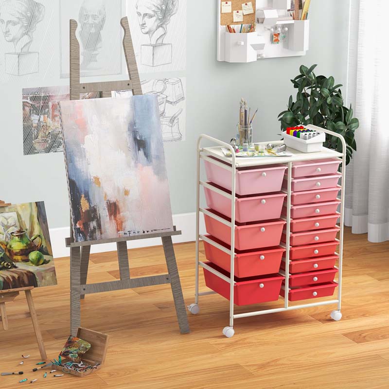 15-Drawer Storage Drawer Cart Tools Scrapbook Paper Organizer Cart Office School Utility Cart Rolling Storage Cart with Wheels
