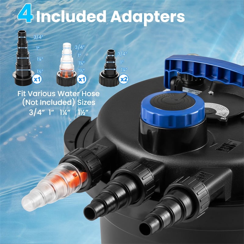 4000 Gallons Pond Pressure Bio Filter with 13W UV-C Light, Bio Balls & 4 Adapters for 1321 Gal Koi Fish Ponds & 2642 Gal Ornamental Ponds