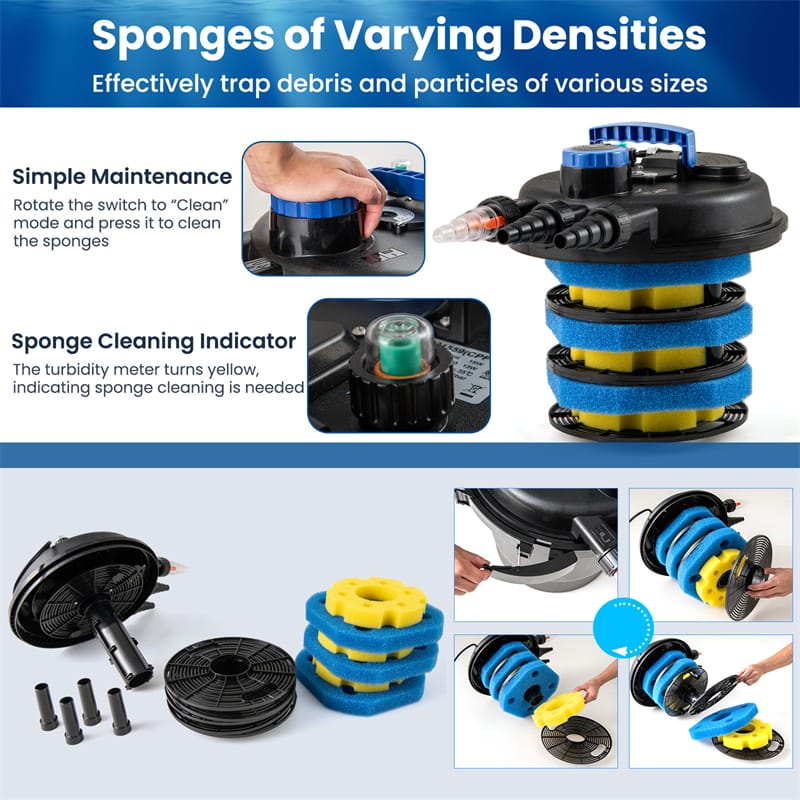 4000 Gallons Pond Pressure Bio Filter with 13W UV-C Light, Bio Balls & 4 Adapters for 1321 Gal Koi Fish Ponds & 2642 Gal Ornamental Ponds