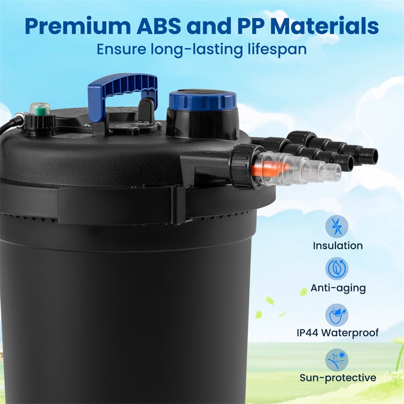 4000 Gallons Pond Pressure Bio Filter with 13W UV-C Light, Bio Balls & 4 Adapters for 1321 Gal Koi Fish Ponds & 2642 Gal Ornamental Ponds