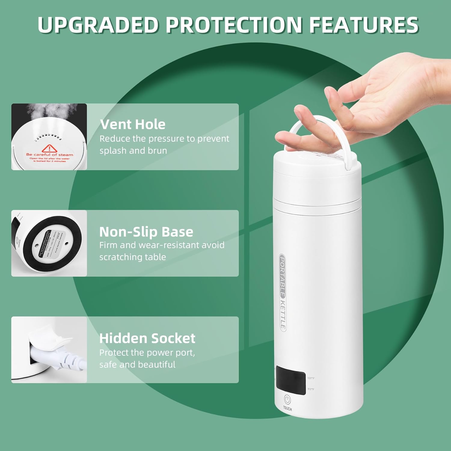 Portable Electric Travel Kettle with Auto Shut-Off - Compact 1L Water Boiler for Camping, Hiking, and Travel