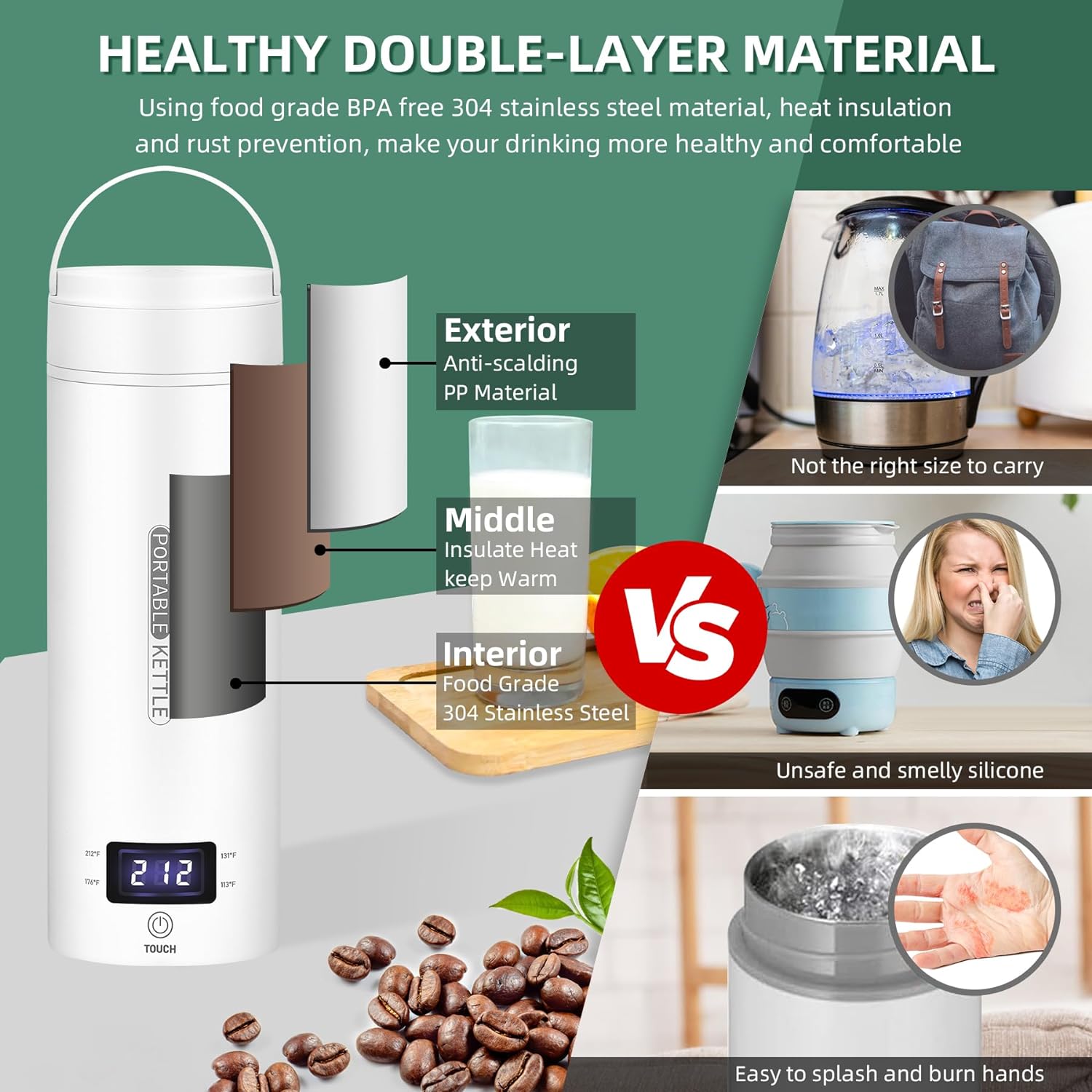 Portable Electric Travel Kettle with Auto Shut-Off - Compact 1L Water Boiler for Camping, Hiking, and Travel