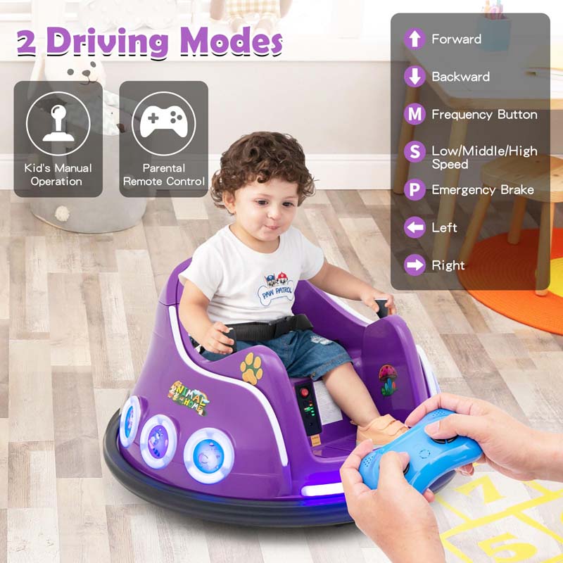 Electric Toddler Bumper Car with Remote Control, Flashing LED Light & Music, 12V Battery Powered Baby Ride on Bumper Toy Car